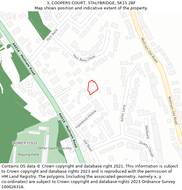 3, COOPERS COURT, STALYBRIDGE, SK15 2BF: Location map and indicative extent of plot