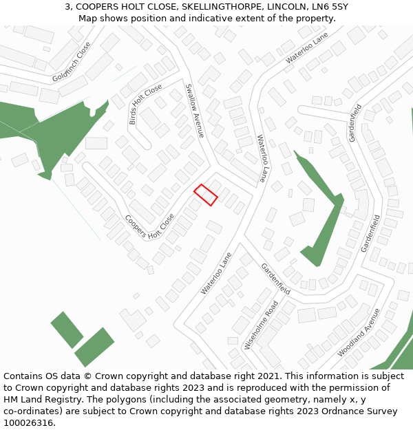 3, COOPERS HOLT CLOSE, SKELLINGTHORPE, LINCOLN, LN6 5SY: Location map and indicative extent of plot