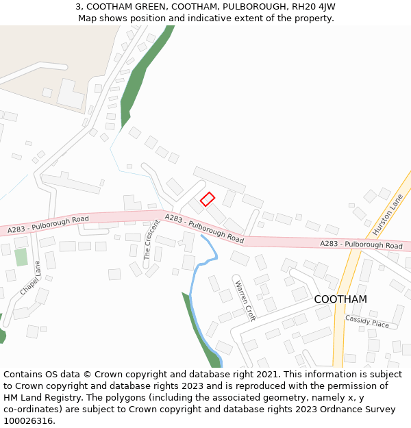 3, COOTHAM GREEN, COOTHAM, PULBOROUGH, RH20 4JW: Location map and indicative extent of plot