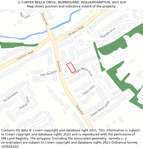 3, COPPER BEECH DRIVE, WOMBOURNE, WOLVERHAMPTON, WV5 0LH: Location map and indicative extent of plot