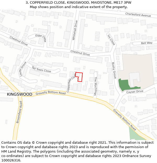 3, COPPERFIELD CLOSE, KINGSWOOD, MAIDSTONE, ME17 3PW: Location map and indicative extent of plot