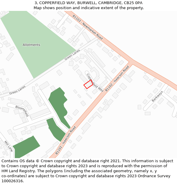 3, COPPERFIELD WAY, BURWELL, CAMBRIDGE, CB25 0PA: Location map and indicative extent of plot