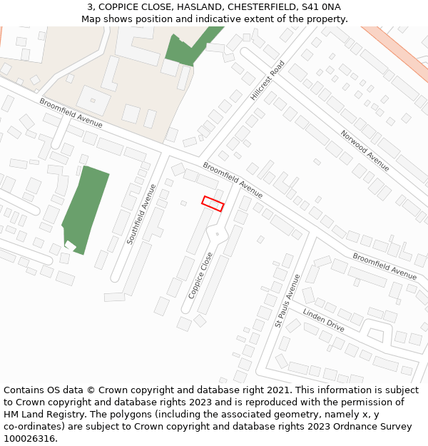 3, COPPICE CLOSE, HASLAND, CHESTERFIELD, S41 0NA: Location map and indicative extent of plot