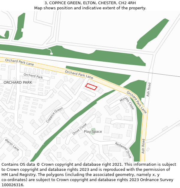 3, COPPICE GREEN, ELTON, CHESTER, CH2 4RH: Location map and indicative extent of plot