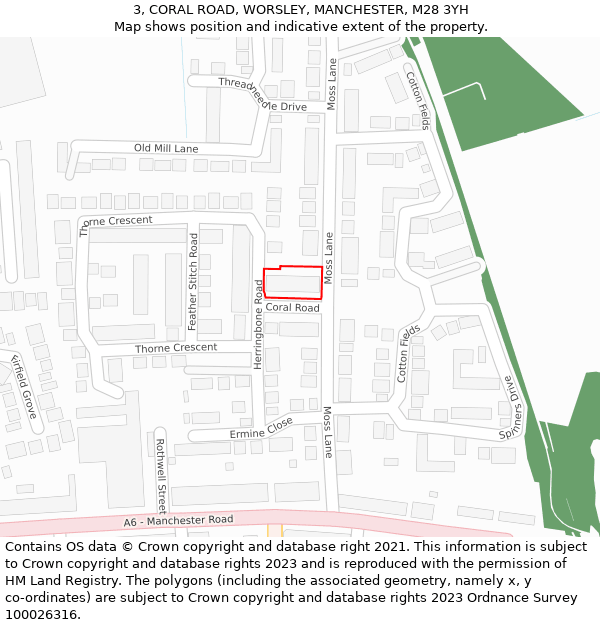 3, CORAL ROAD, WORSLEY, MANCHESTER, M28 3YH: Location map and indicative extent of plot
