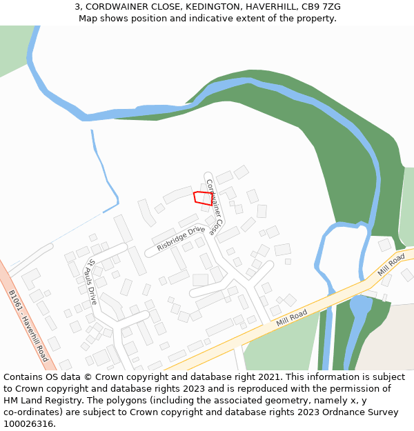 3, CORDWAINER CLOSE, KEDINGTON, HAVERHILL, CB9 7ZG: Location map and indicative extent of plot