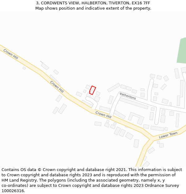 3, CORDWENTS VIEW, HALBERTON, TIVERTON, EX16 7FF: Location map and indicative extent of plot