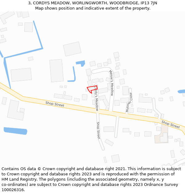3, CORDYS MEADOW, WORLINGWORTH, WOODBRIDGE, IP13 7JN: Location map and indicative extent of plot