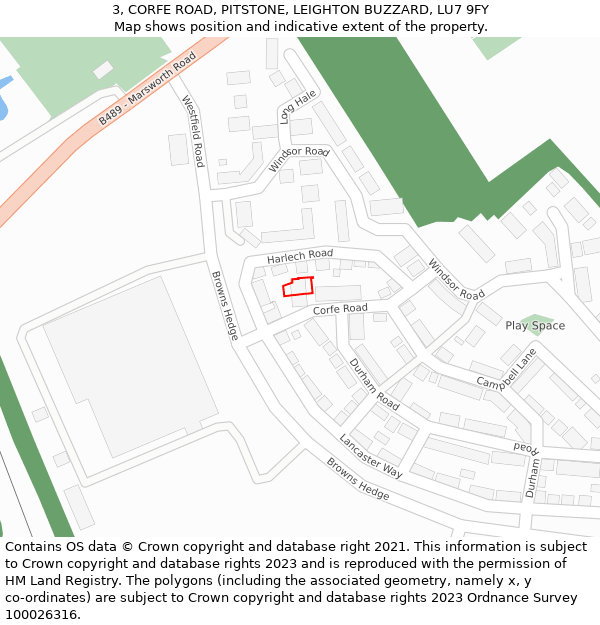 3, CORFE ROAD, PITSTONE, LEIGHTON BUZZARD, LU7 9FY: Location map and indicative extent of plot