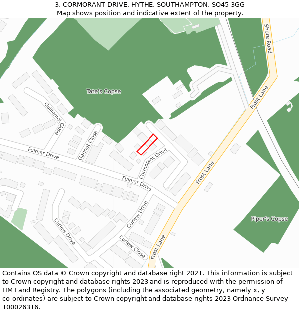 3, CORMORANT DRIVE, HYTHE, SOUTHAMPTON, SO45 3GG: Location map and indicative extent of plot