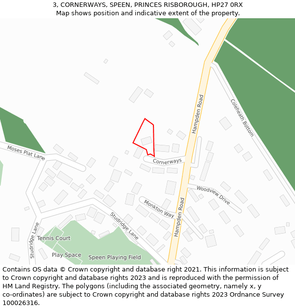 3, CORNERWAYS, SPEEN, PRINCES RISBOROUGH, HP27 0RX: Location map and indicative extent of plot