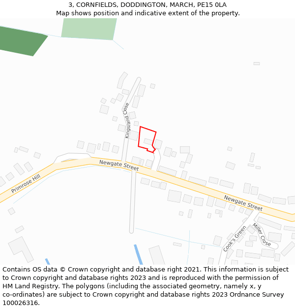 3, CORNFIELDS, DODDINGTON, MARCH, PE15 0LA: Location map and indicative extent of plot