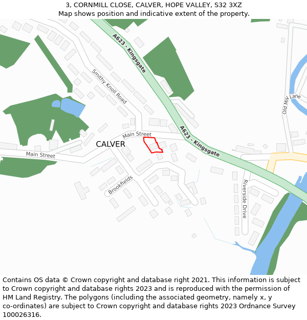 3, CORNMILL CLOSE, CALVER, HOPE VALLEY, S32 3XZ: Location map and indicative extent of plot