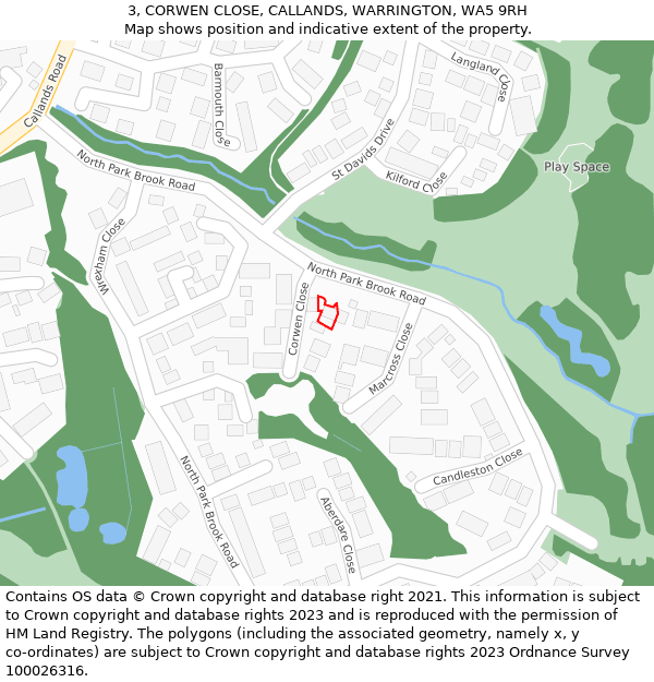 3, CORWEN CLOSE, CALLANDS, WARRINGTON, WA5 9RH: Location map and indicative extent of plot
