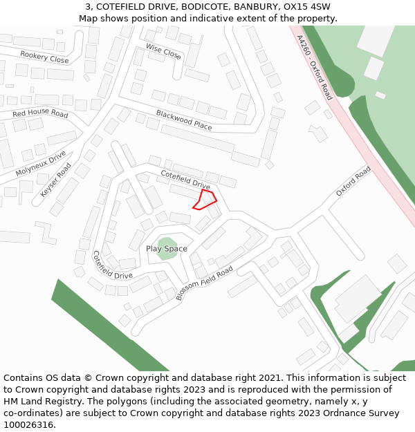 3, COTEFIELD DRIVE, BODICOTE, BANBURY, OX15 4SW: Location map and indicative extent of plot