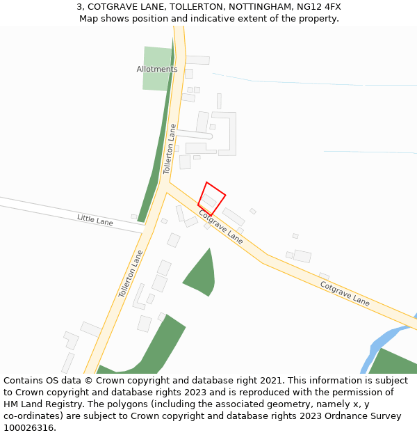 3, COTGRAVE LANE, TOLLERTON, NOTTINGHAM, NG12 4FX: Location map and indicative extent of plot