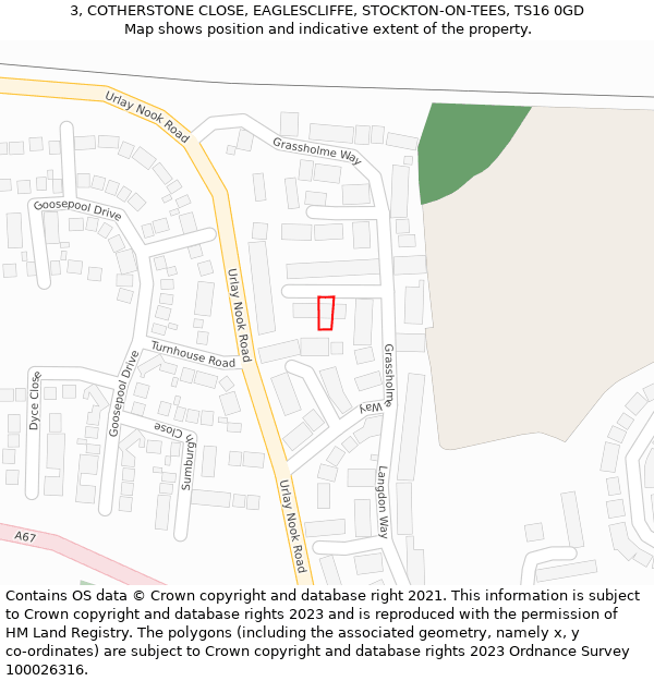 3, COTHERSTONE CLOSE, EAGLESCLIFFE, STOCKTON-ON-TEES, TS16 0GD: Location map and indicative extent of plot