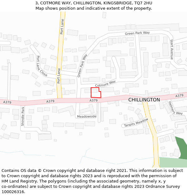 3, COTMORE WAY, CHILLINGTON, KINGSBRIDGE, TQ7 2HU: Location map and indicative extent of plot