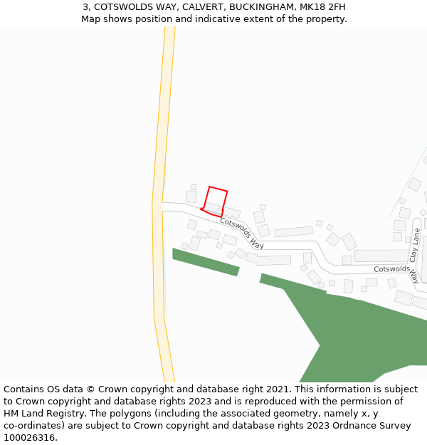 3, COTSWOLDS WAY, CALVERT, BUCKINGHAM, MK18 2FH: Location map and indicative extent of plot