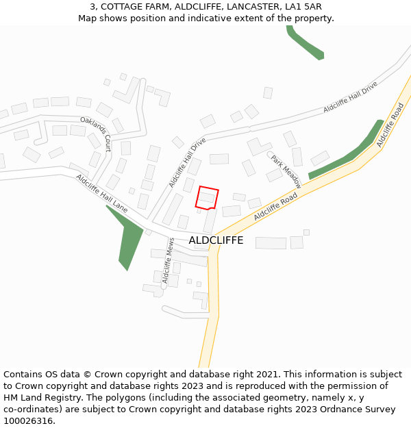 3, COTTAGE FARM, ALDCLIFFE, LANCASTER, LA1 5AR: Location map and indicative extent of plot