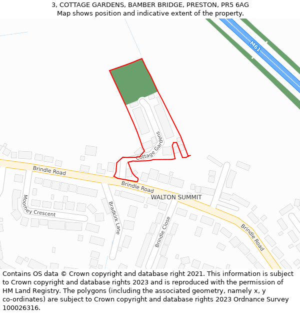 3, COTTAGE GARDENS, BAMBER BRIDGE, PRESTON, PR5 6AG: Location map and indicative extent of plot