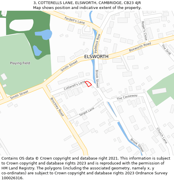 3, COTTERELLS LANE, ELSWORTH, CAMBRIDGE, CB23 4JR: Location map and indicative extent of plot