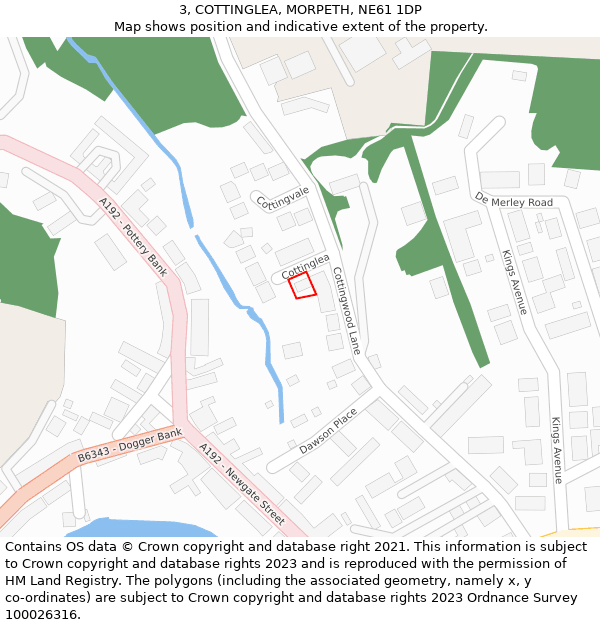 3, COTTINGLEA, MORPETH, NE61 1DP: Location map and indicative extent of plot