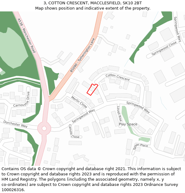 3, COTTON CRESCENT, MACCLESFIELD, SK10 2BT: Location map and indicative extent of plot