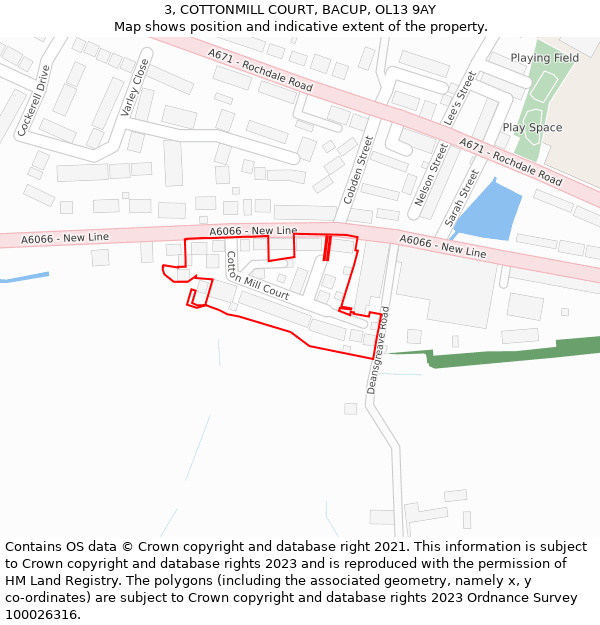 3, COTTONMILL COURT, BACUP, OL13 9AY: Location map and indicative extent of plot