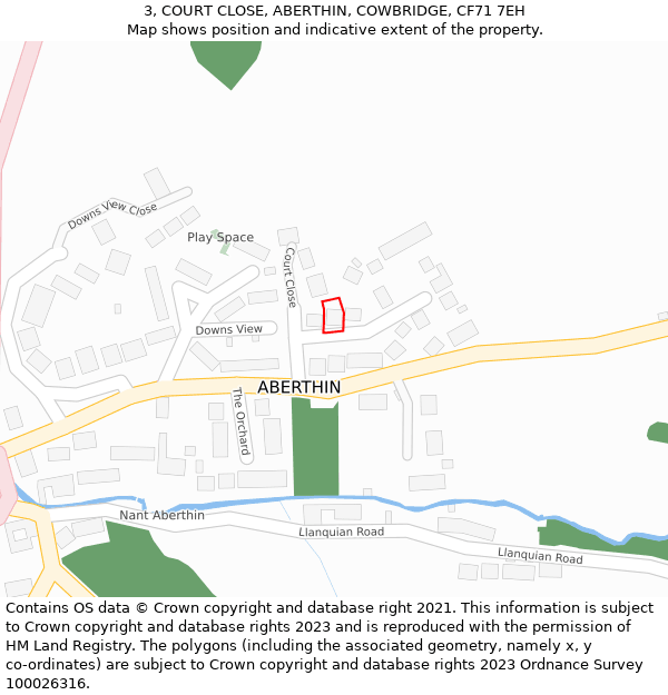 3, COURT CLOSE, ABERTHIN, COWBRIDGE, CF71 7EH: Location map and indicative extent of plot