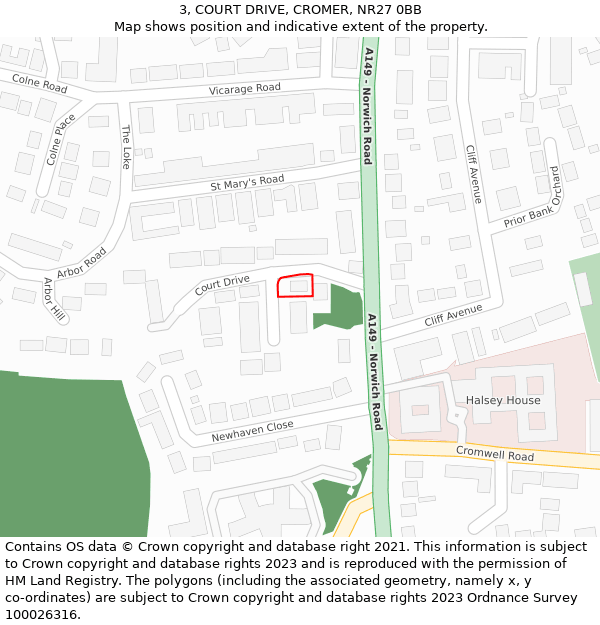 3, COURT DRIVE, CROMER, NR27 0BB: Location map and indicative extent of plot