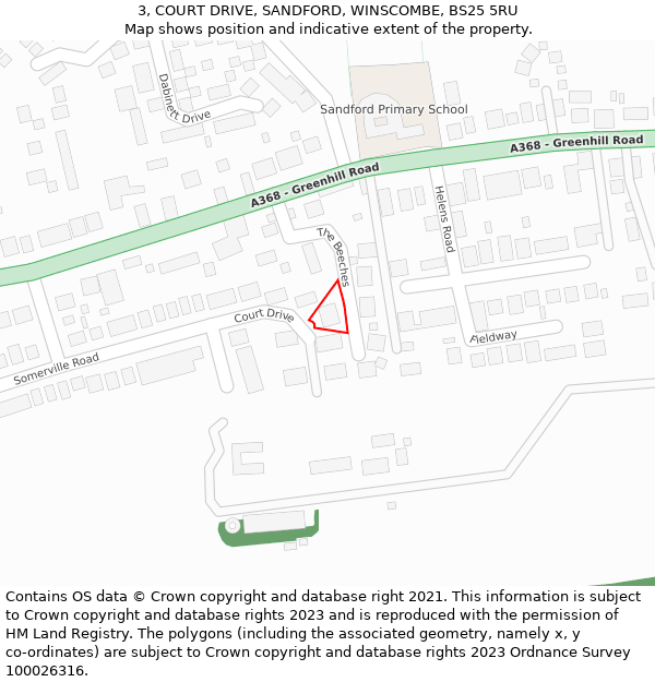 3, COURT DRIVE, SANDFORD, WINSCOMBE, BS25 5RU: Location map and indicative extent of plot