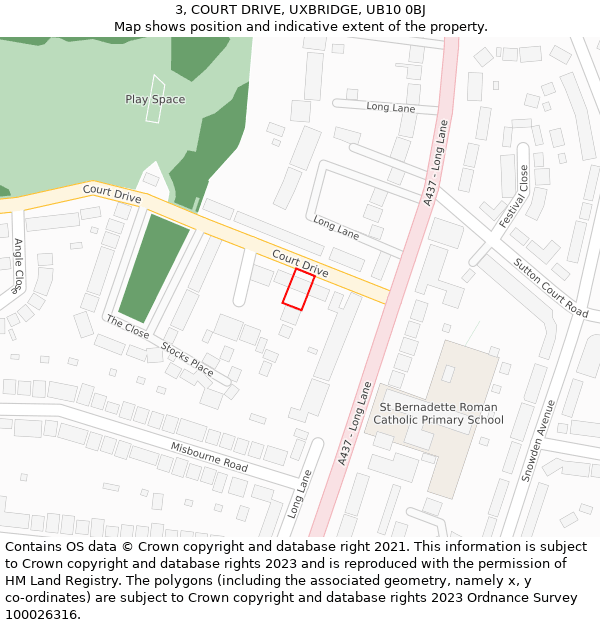 3, COURT DRIVE, UXBRIDGE, UB10 0BJ: Location map and indicative extent of plot