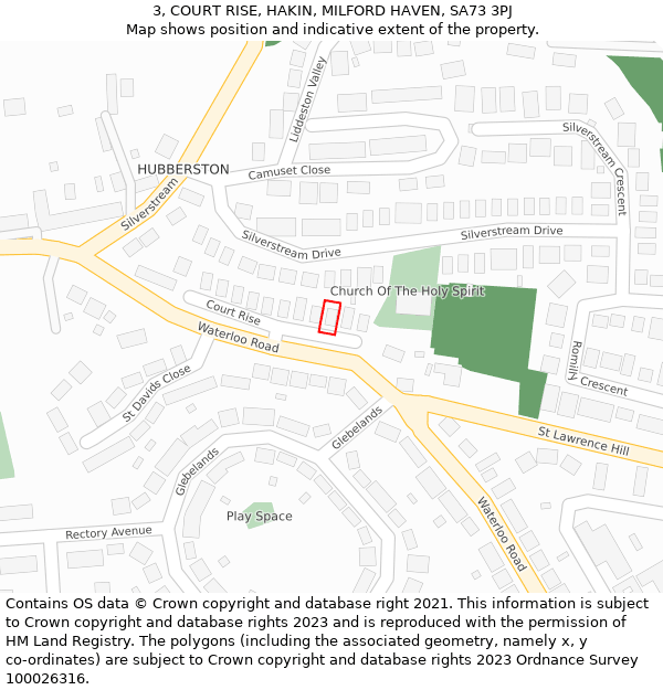 3, COURT RISE, HAKIN, MILFORD HAVEN, SA73 3PJ: Location map and indicative extent of plot