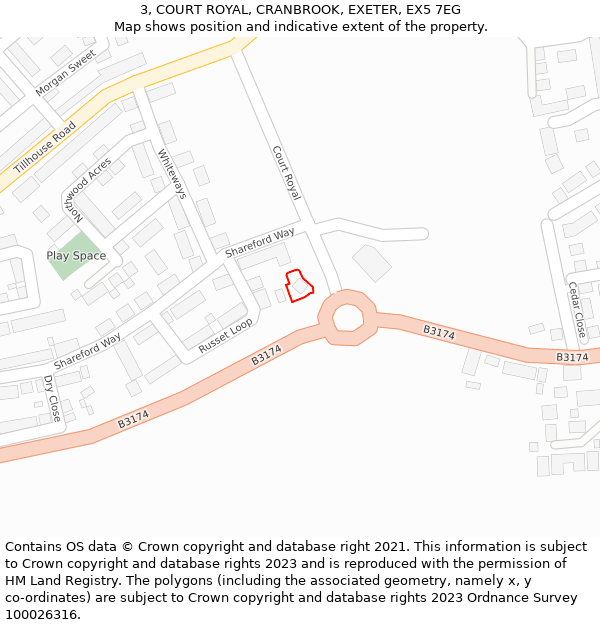 3, COURT ROYAL, CRANBROOK, EXETER, EX5 7EG: Location map and indicative extent of plot