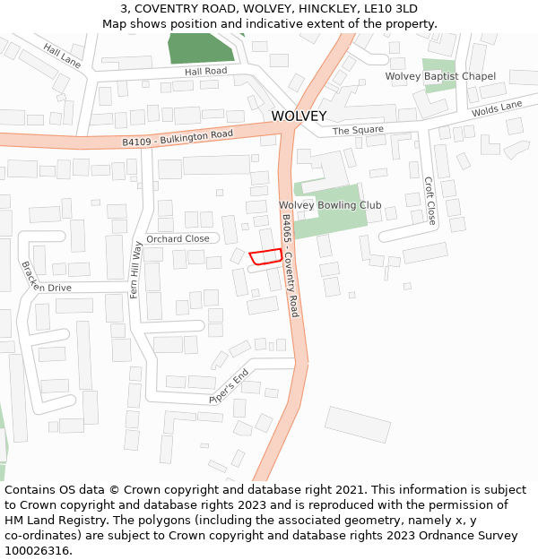 3, COVENTRY ROAD, WOLVEY, HINCKLEY, LE10 3LD: Location map and indicative extent of plot