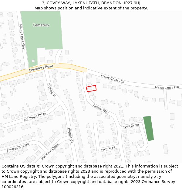 3, COVEY WAY, LAKENHEATH, BRANDON, IP27 9HJ: Location map and indicative extent of plot