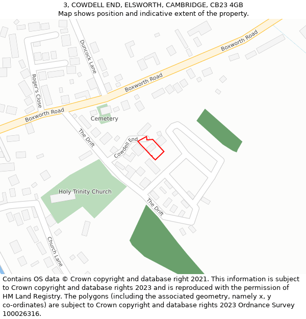 3, COWDELL END, ELSWORTH, CAMBRIDGE, CB23 4GB: Location map and indicative extent of plot