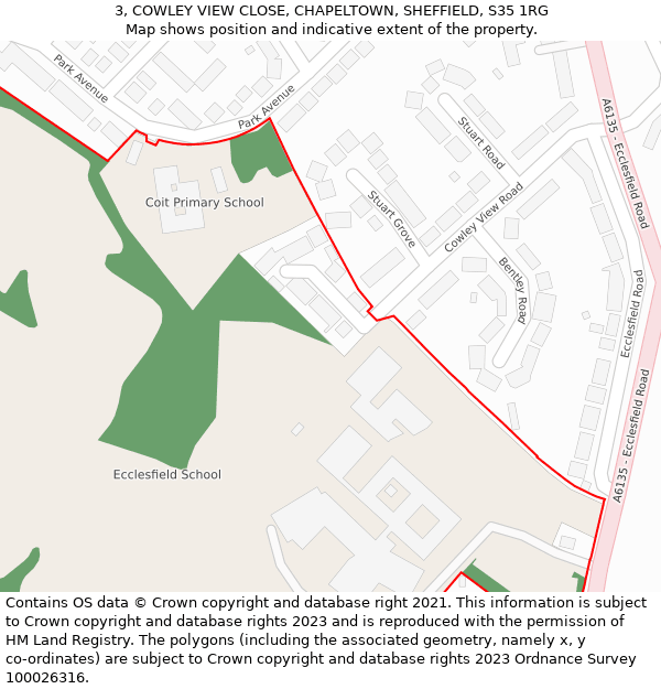 3, COWLEY VIEW CLOSE, CHAPELTOWN, SHEFFIELD, S35 1RG: Location map and indicative extent of plot