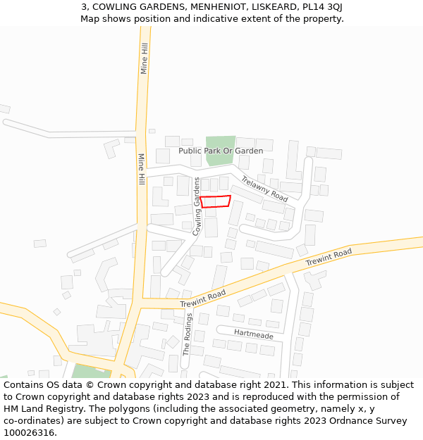 3, COWLING GARDENS, MENHENIOT, LISKEARD, PL14 3QJ: Location map and indicative extent of plot