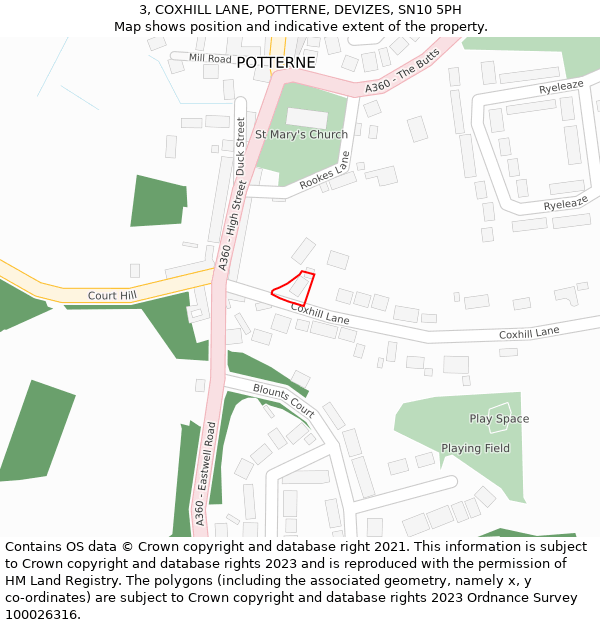 3, COXHILL LANE, POTTERNE, DEVIZES, SN10 5PH: Location map and indicative extent of plot