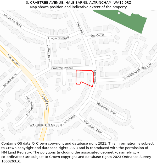 3, CRABTREE AVENUE, HALE BARNS, ALTRINCHAM, WA15 0RZ: Location map and indicative extent of plot