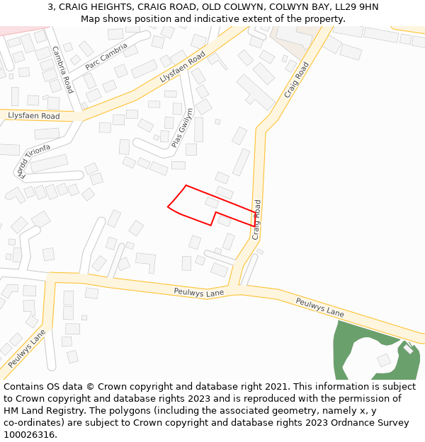 3, CRAIG HEIGHTS, CRAIG ROAD, OLD COLWYN, COLWYN BAY, LL29 9HN: Location map and indicative extent of plot
