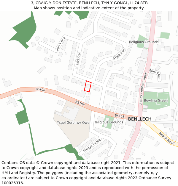 3, CRAIG Y DON ESTATE, BENLLECH, TYN-Y-GONGL, LL74 8TB: Location map and indicative extent of plot