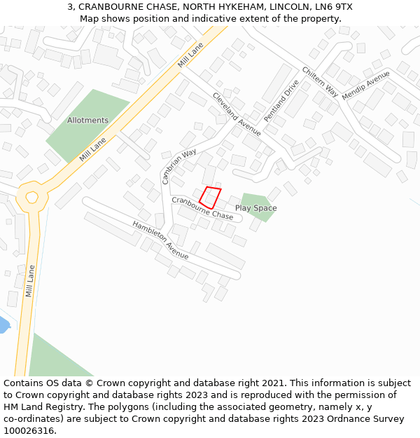 3, CRANBOURNE CHASE, NORTH HYKEHAM, LINCOLN, LN6 9TX: Location map and indicative extent of plot