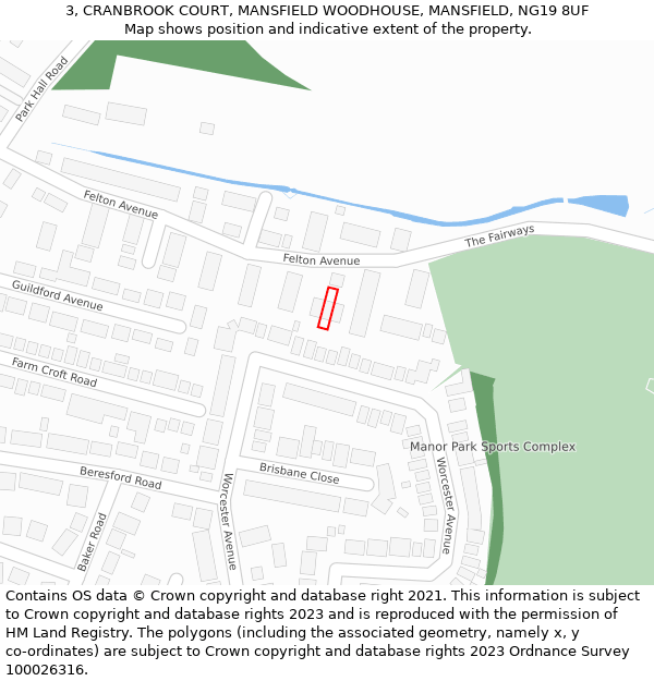 3, CRANBROOK COURT, MANSFIELD WOODHOUSE, MANSFIELD, NG19 8UF: Location map and indicative extent of plot