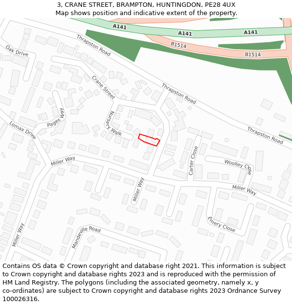 3, CRANE STREET, BRAMPTON, HUNTINGDON, PE28 4UX: Location map and indicative extent of plot