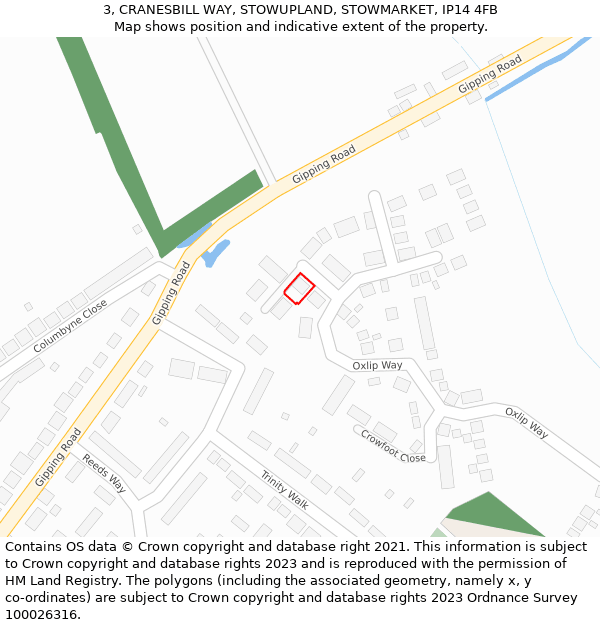 3, CRANESBILL WAY, STOWUPLAND, STOWMARKET, IP14 4FB: Location map and indicative extent of plot