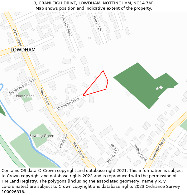 3, CRANLEIGH DRIVE, LOWDHAM, NOTTINGHAM, NG14 7AF: Location map and indicative extent of plot