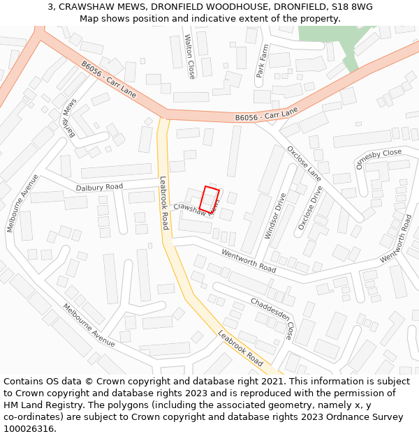 3, CRAWSHAW MEWS, DRONFIELD WOODHOUSE, DRONFIELD, S18 8WG: Location map and indicative extent of plot